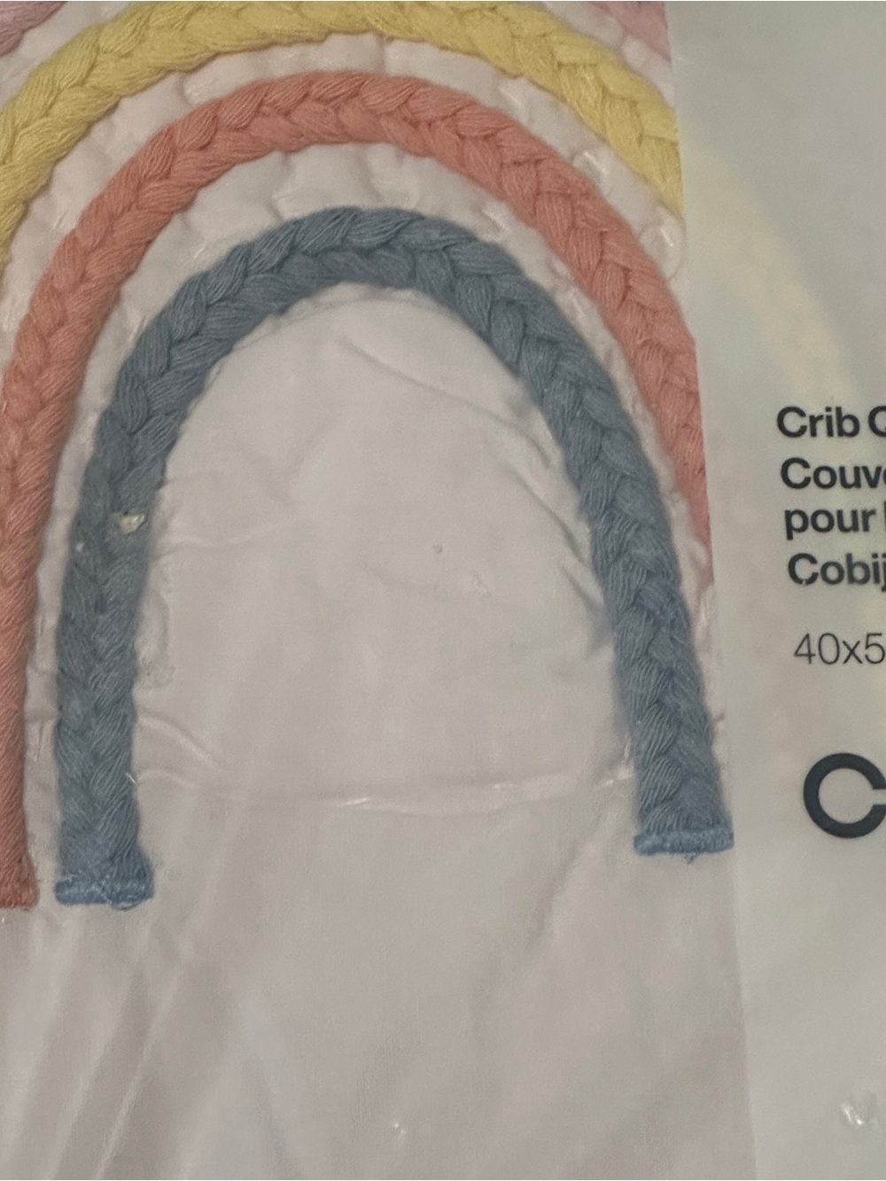 Crate & Barrel Kids Baby Crib Pastel Rope Rainbow Quilt Cover Blanket 40x50in